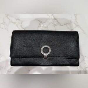 Bvlgari Black Leather Wallet with Silver Accent